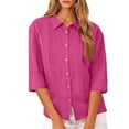 thumbnail image 5 of Women's Casual V-Neck Quarter Sleeve Blouse Loose Fit Lapel Button Down Shirt, 5 of 8