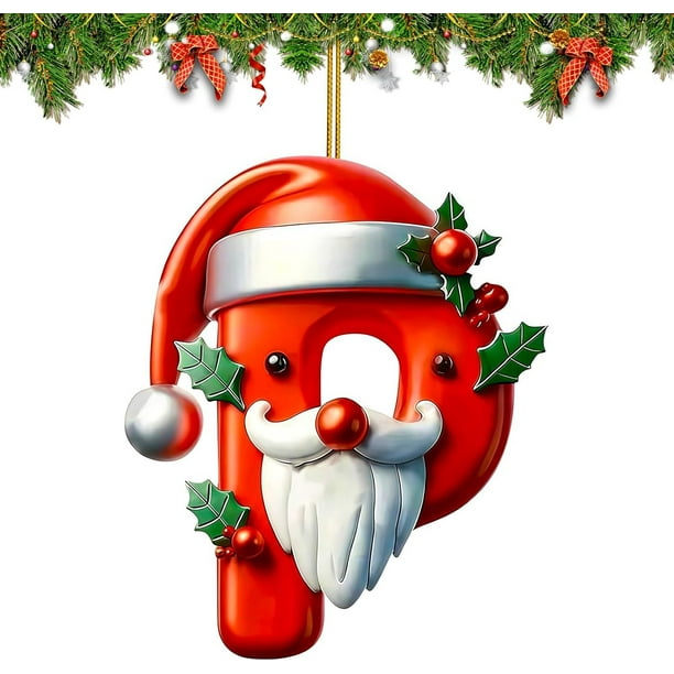 Adornos Navideños con Letras Del Alfabeto (26 Piezas) | Colgantes de Letras Acrílicas Personalizados con Gorros de Papá Noel | Decoraciones Navideñas Duraderas para El Hogar, La Oficina, La Escuela,