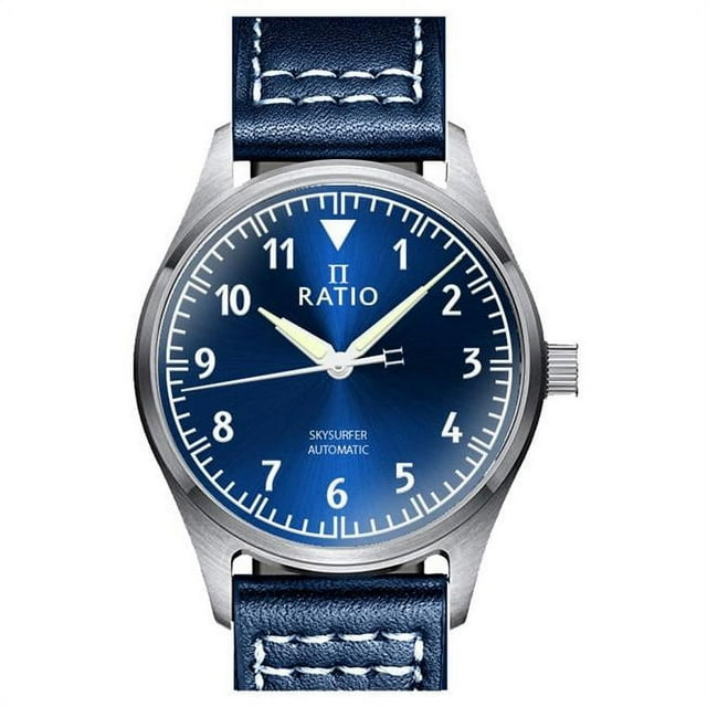 Ratio RTS302 Skysurfer Pilote Bleu Sunray Cadran Cuir Automatique 200 m Montre pour Homme