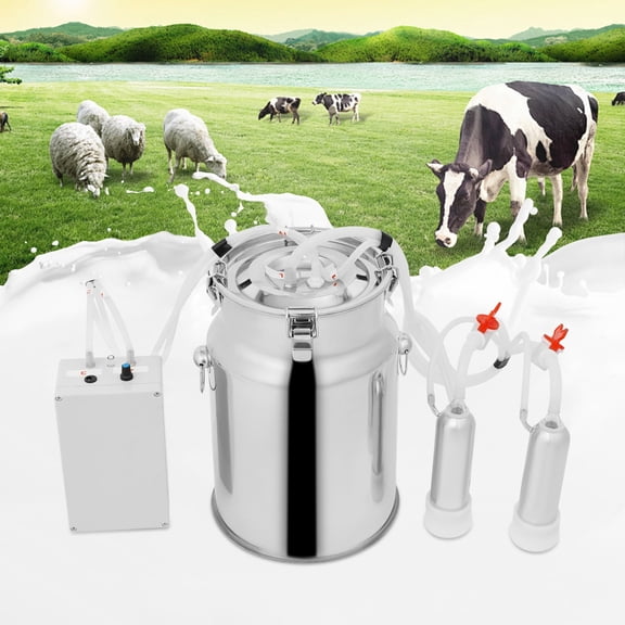 ToppiJoy Goat Electric Milking Machine, Cow Pulsation Vacuum Electric Milking Machine with Milk Linings with Hoses, Stainless Steel Milk Bucket (10L Sliver)