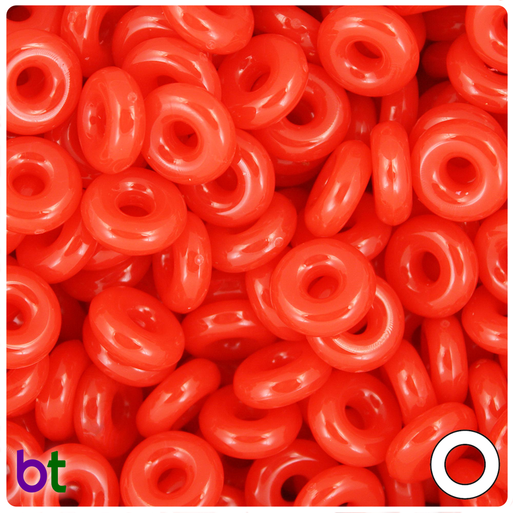 BeadTin Bright Red Opaque 14mm Ring Plastic Craft Beads (100pcs