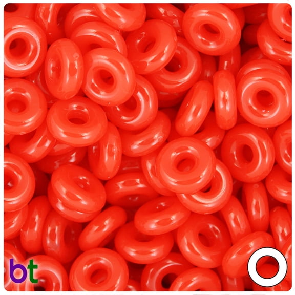 BeadTin Bright Red Opaque 14mm Ring Plastic Craft Beads (100pcs)