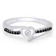thumbnail image 2 of 1/10 CT Round Cut Natural Black & White Diamond Heart Promise Ring In 14K White Gold Over 925 Sterling Silver (Color: I-J,Black, Clarity: I2-I3, 0.10 Cttw) -7, 2 of 7