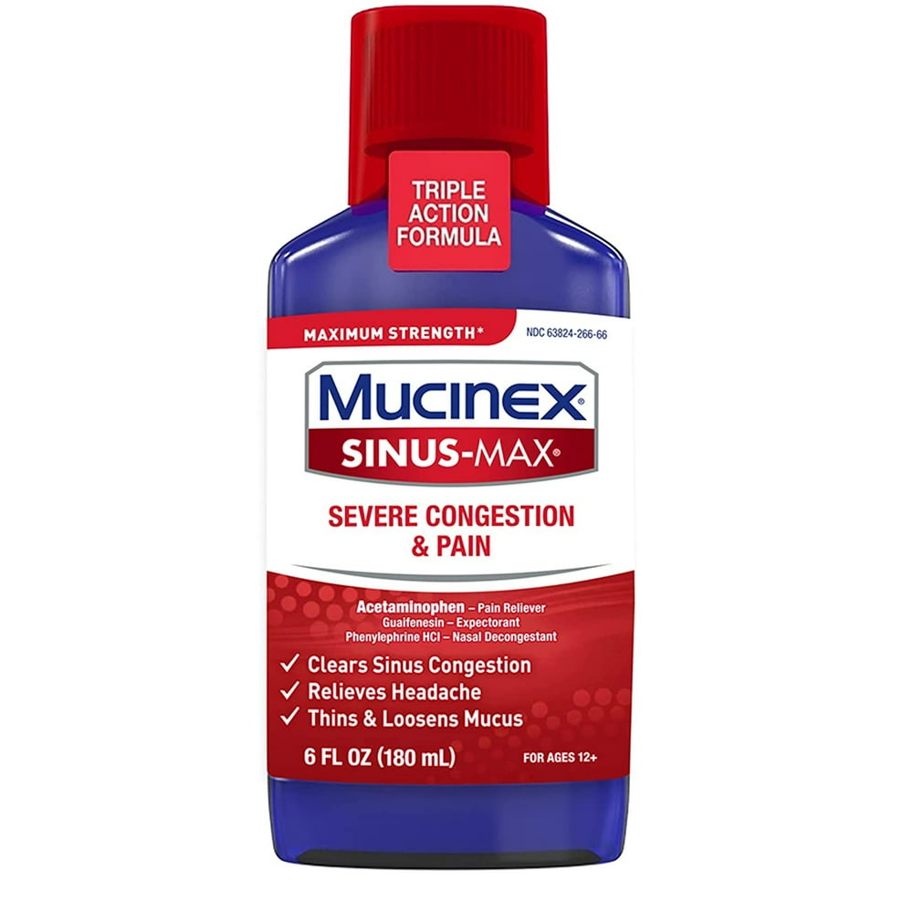 Mucinex SinusMax Adult Liquid Severe Congestion & Pain Relief, 6 Ounce