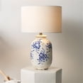 thumbnail image 2 of Eden Home Ceramic and Cotton Table Lamp in White/Blue Patterned, 2 of 3