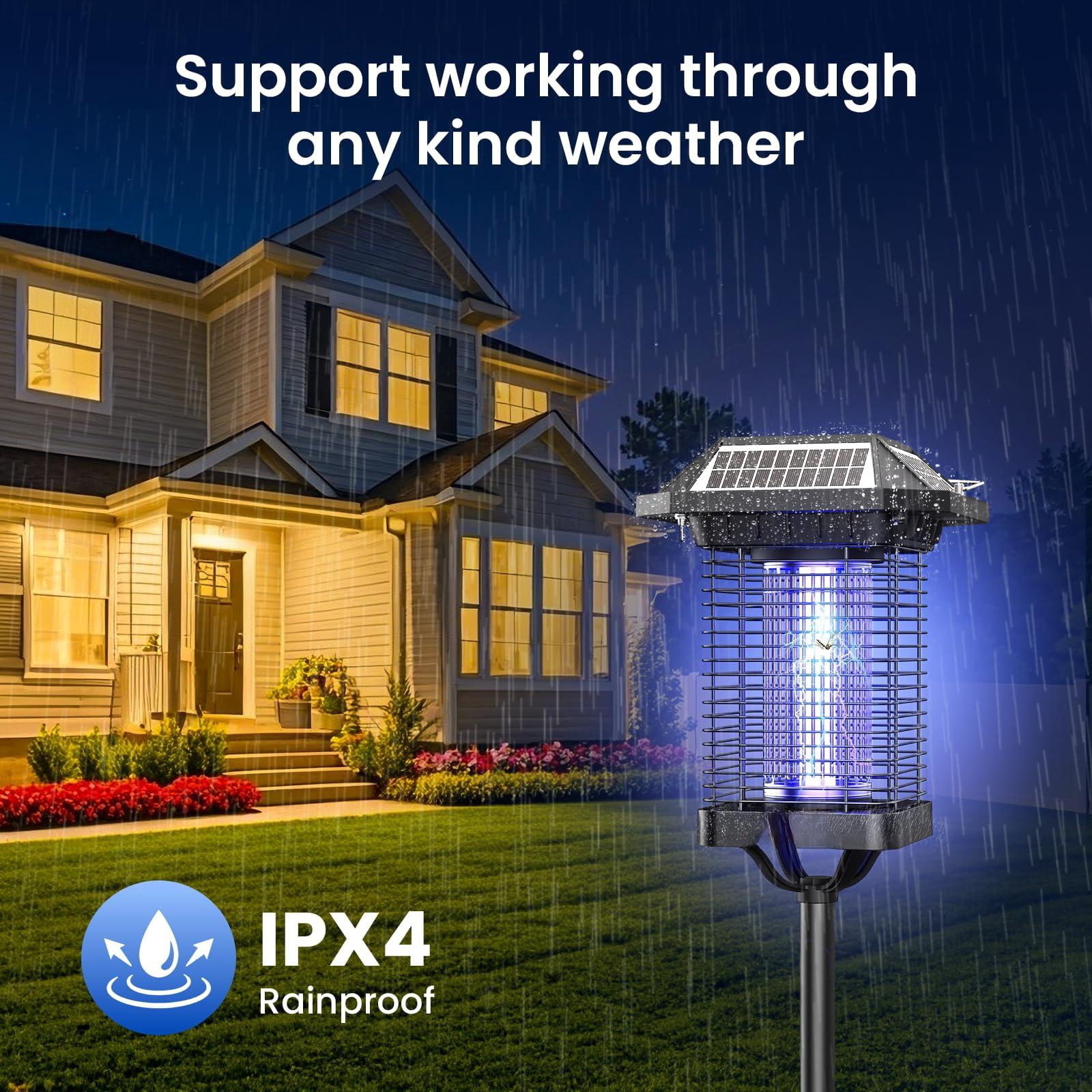 Solar Zapper Outdoor  2 In 1 Mosquito Cordless & Rechargeable Insect Killer Lamp 3500v Catcher Decor Light For Patio Garden Backyard