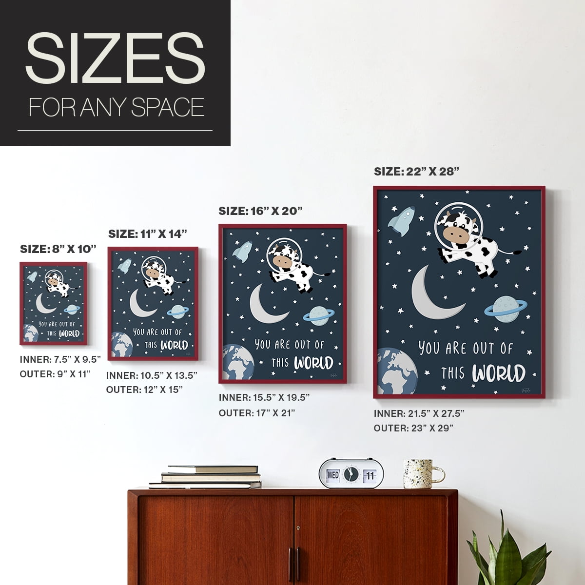 Cow in Space II in Paper Solid Wood 8 x 10 Framed Print