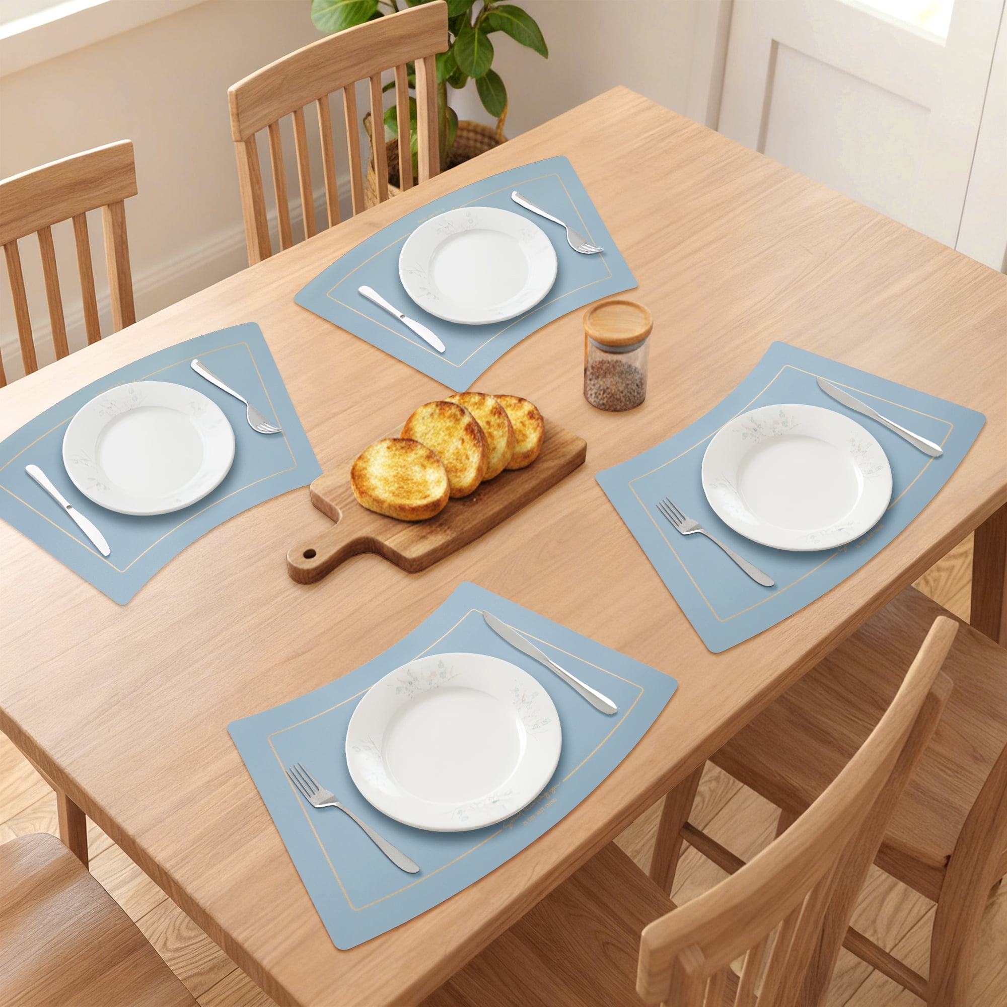 Unique Bargains 6Pcs Faux Leather Heat Resistant Placemats Light Blue 20.1x11.8inch