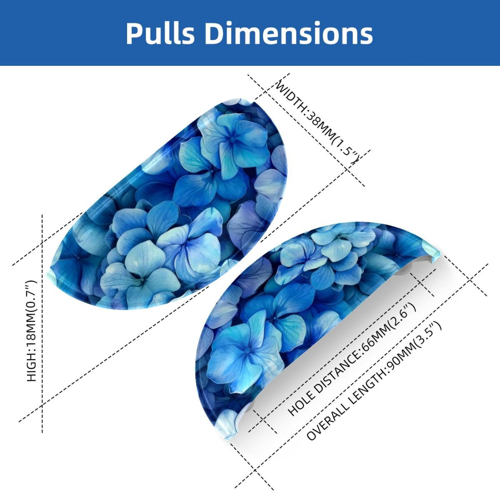 PhooArto 6 Pcs Cup Drawer Pulls, Blue Hydrangeas Pattern Shell Shape Handles Cabinet Knobs for Dresser Cupboard Closet Wardrobe with Screws