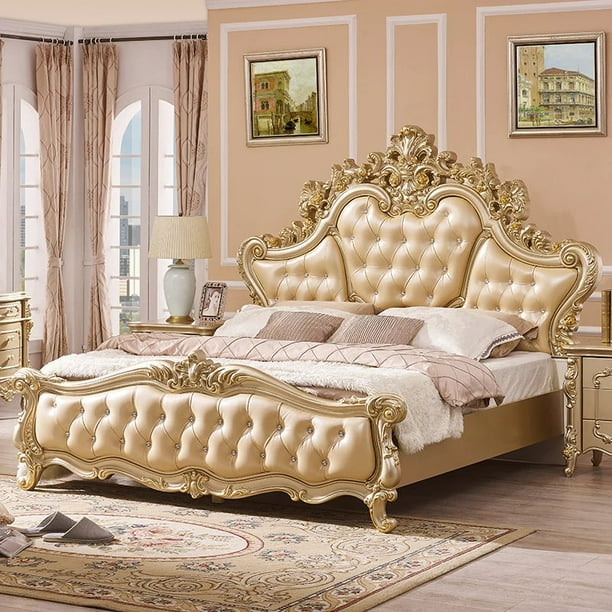 European style Double bed Master Bedroom Queen Bed 1.8m luxury Gold Princess bed European style luxury leather wedding bed My Lux Decor Round Walmart en linea