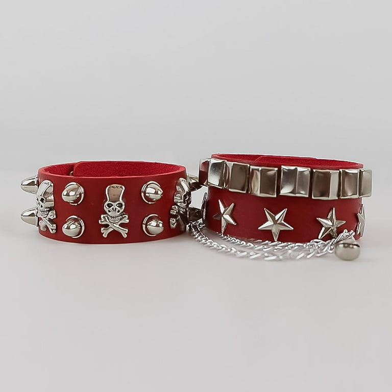 Leather Bracelet Combo Metal Star & Spike Inlay Grunge Leather Bracelet Combo Metal Star & Spike Inlay Grunge