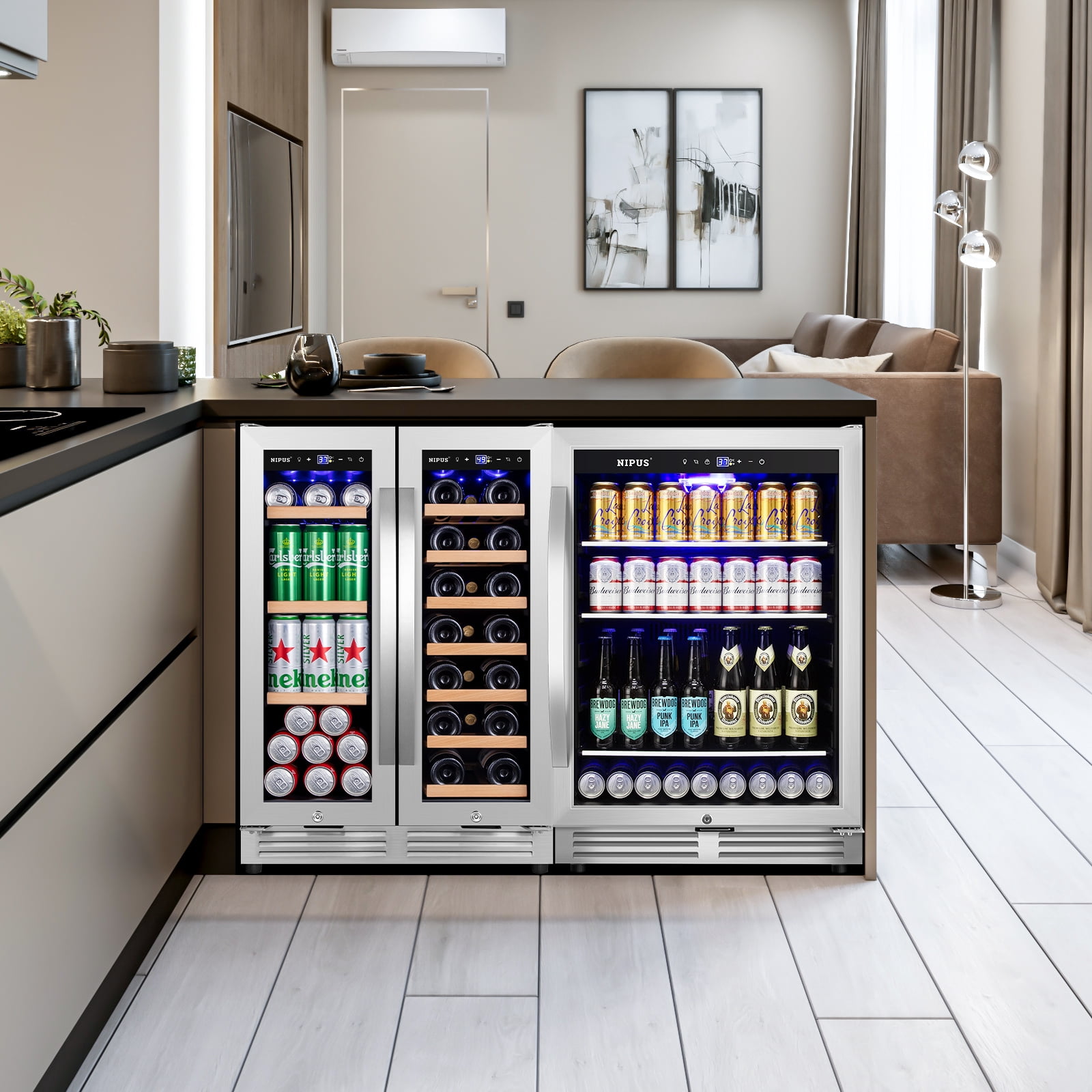 Nipus Wine Cooler and Beverage Refrigerator,Hold 20 Bottles and 200 Cans,Mini fridge with Glass Door for Home/Bar/Office(2 Pack)
