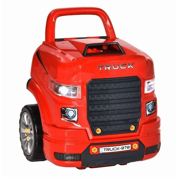 Qaba Engaging Kids Truck Engine Toy Set with RC Car Key | Red Mechanic Toys for Ages 3-5