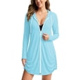 thumbnail image 2 of ClodeEU Women's Zip Long Sleeve Hooded UV Protection Long Jacket ,Casual Solid Color Coat with Pockets Light Blue,Women's Plus L, 2 of 6