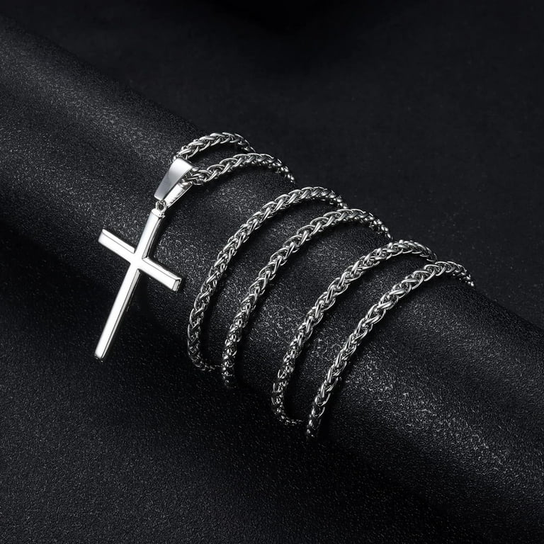 ZXB Jewelry, 925 Sterling Silver Cross Necklace, Durable Wheat