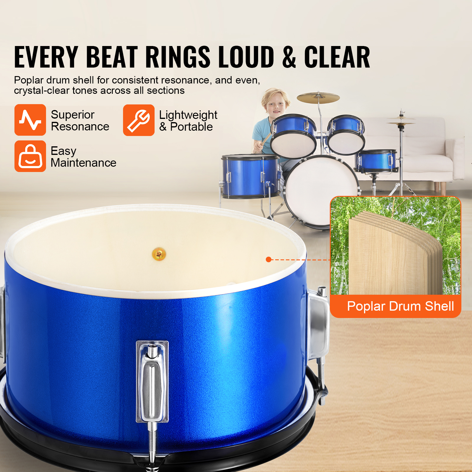 KFFKFF 5-Piece Kids Drum Set - 16 Inch Bass photo 2