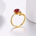 thumbnail image 4 of Anillo de flor rosa chapado en oro con forma de hoja de flor roja, anillo envolvente con extremo abierto para mujeres y niñas, dorado ER, 4 of 5