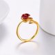 thumbnail image 4 of Anillo de flor rosa chapado en oro con forma de hoja de flor roja, anillo envolvente con extremo abierto para mujeres y niñas, dorado ER, 4 of 5