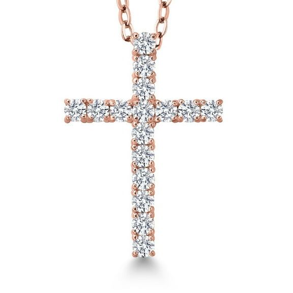 Gem Stone King White Lab Grown Diamond Cross Pendant Necklace for Women | 0.70 Cttw | 18K Rose Gold Plated Silver | DEF Color | VVS-VS Clarity | 3/4 inch | With 18 inch Chain