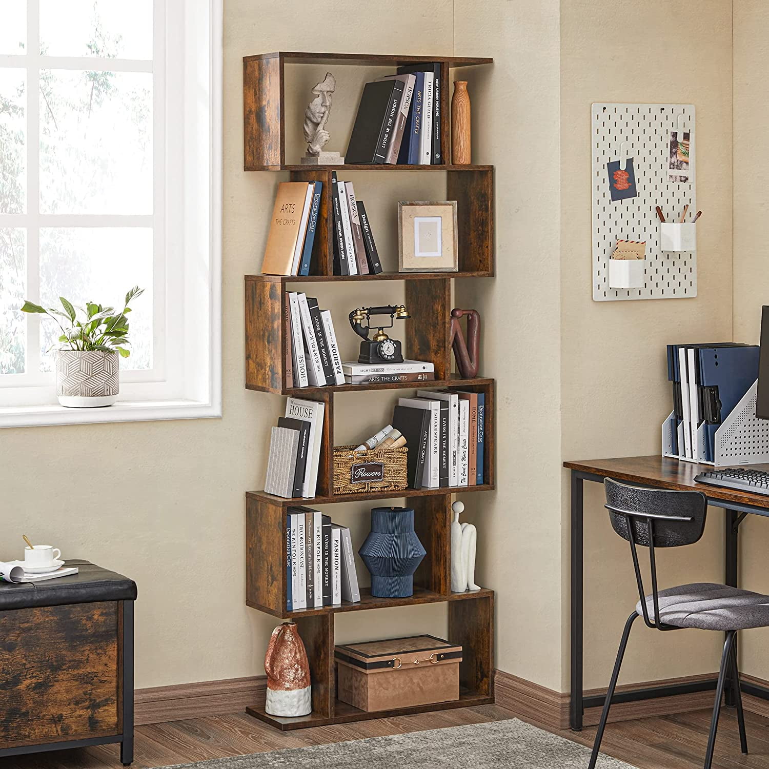 Floor Standing Unit VASAGLE Bookshelf Rustic Brown ULBC163X01 3-Tier Open Bookcase with Adjustable Storage Shelves 