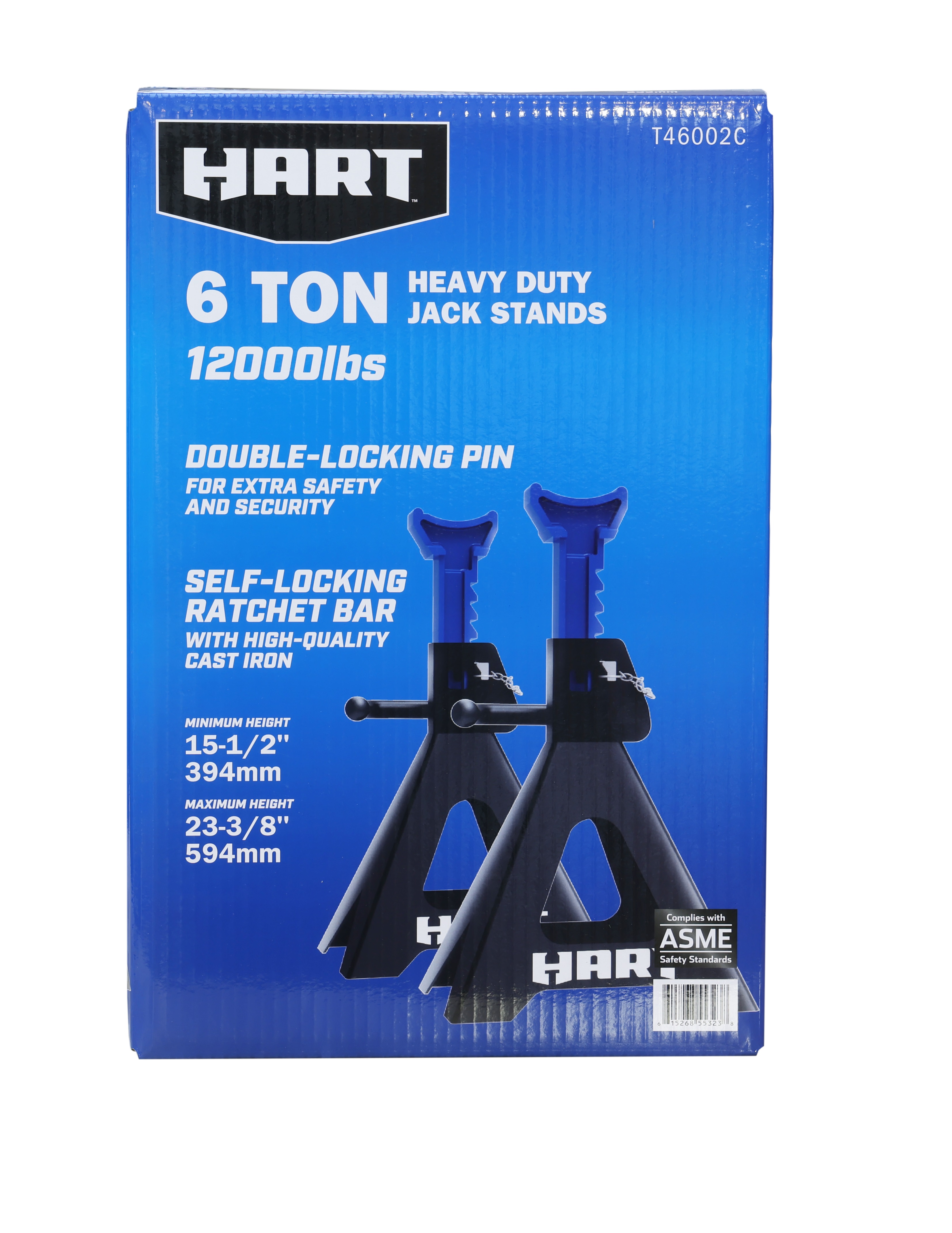 HART T46002C DOUBLE LOCKING STEEL JACK STANDS, BLACK, 1 PAIR