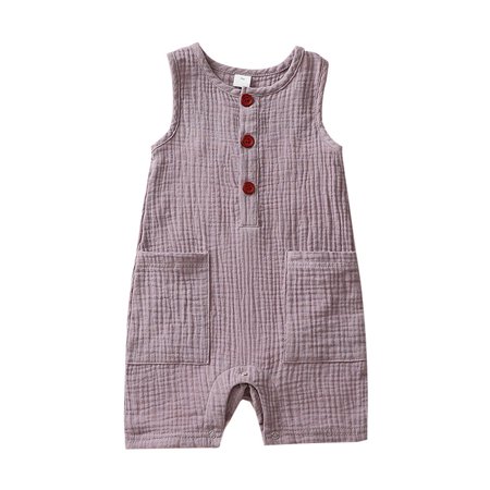 

DNDKILG Baby Toddler Button Sleeveless Romper for Girls Boy Pocket Jumpsuit Purple 3M-24M 90