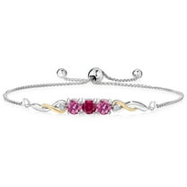 925 Sterling Silver and 10K Yellow Gold Red Created Ruby Pink Moissanite and White Lab Grown Diamond Tennis Bracelet for Women (2.02 Cttw, Gemstone July Birthstone, Fully Adjustable up to 9 inch)