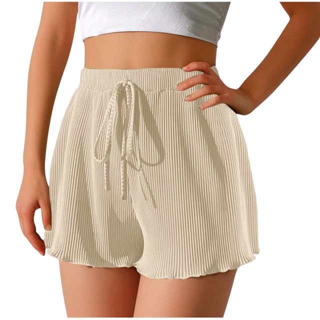 Plebaso Womens Ribbed Shorts Lounge Elastic High Waist Comfy Shorts Casual Stretch Loose Summer Shorts