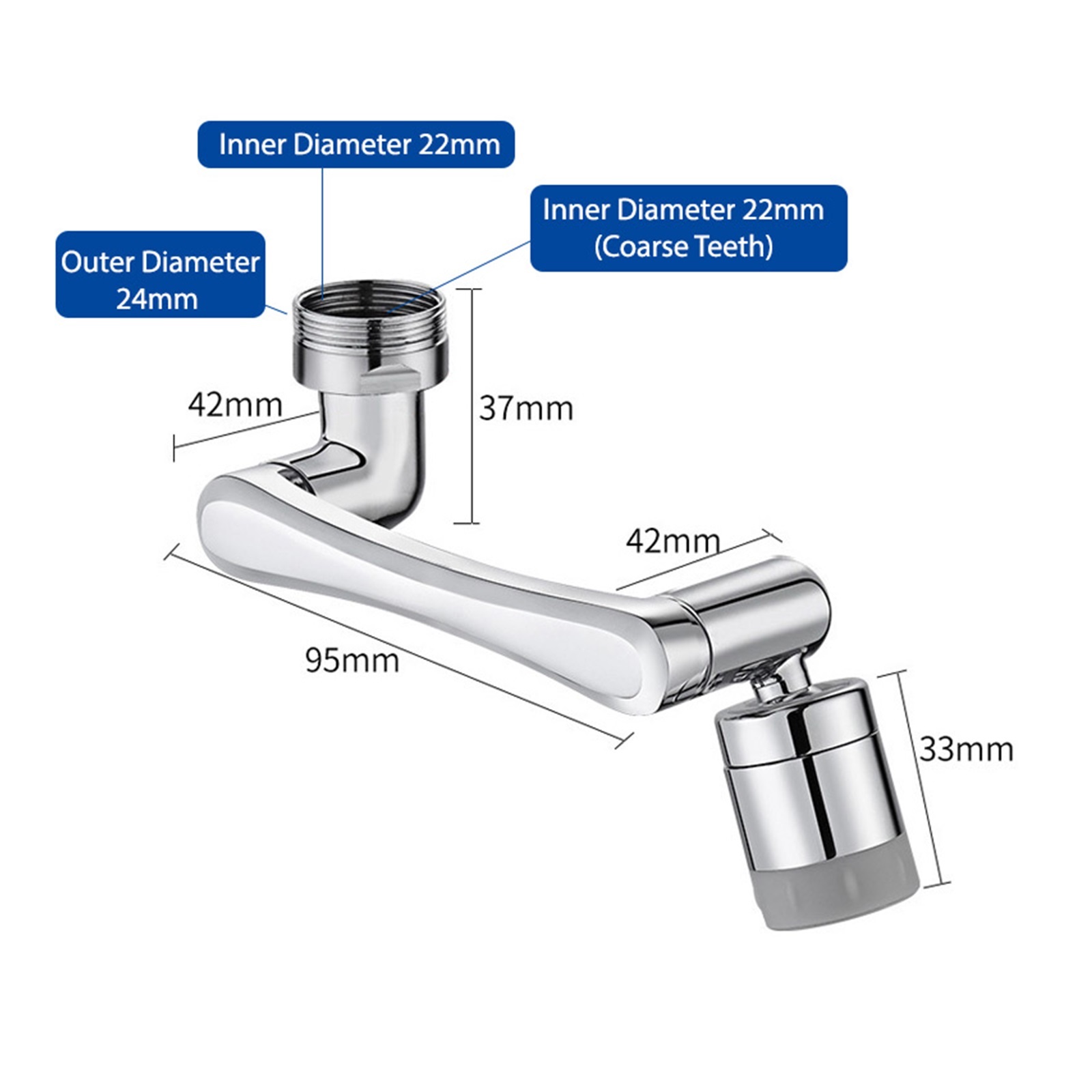 Stainless Steel Universal 1080 °Swivel Robotic Arm Swivel Extension Faucet Aerator Kitchen Sink Faucet Extender 2Water Flow Mode ,Easy to Install
