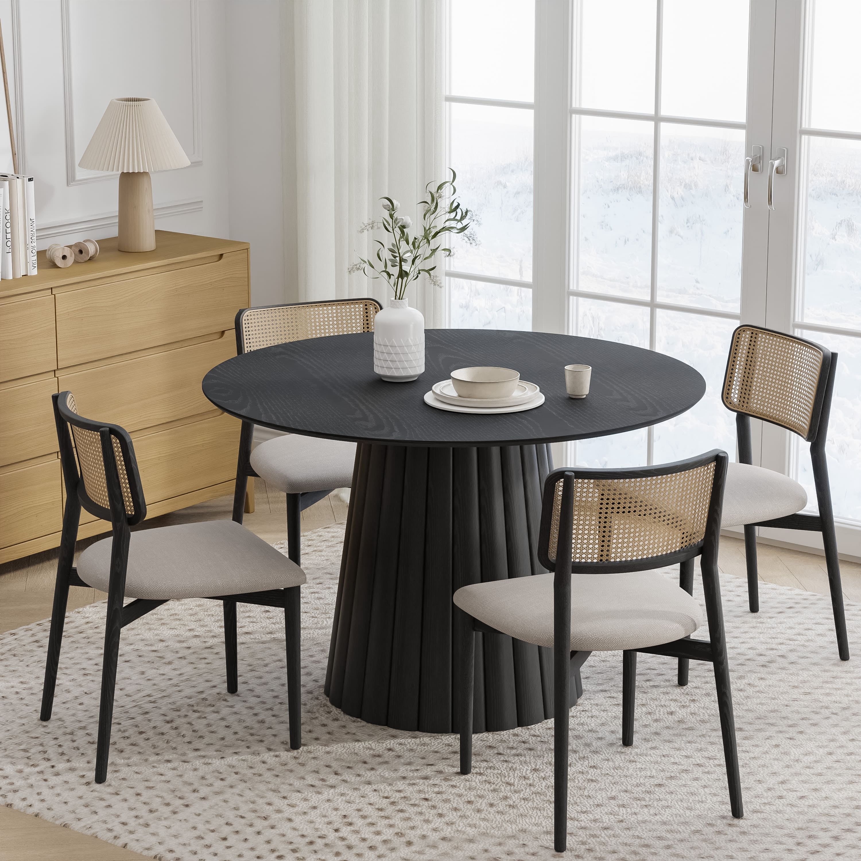 46 in. Soild Wood Black Dining Table Round Kitchen Table