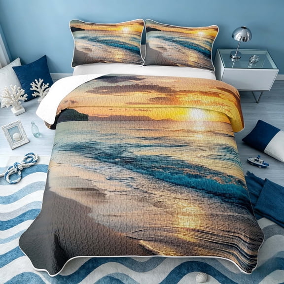 Erosebridal Coastal Beach Twin Quilt Set, Ocean Twin Coverlet Set, Navy Reversible 2pcs, 1 Bedspread and 1 Pillowcase