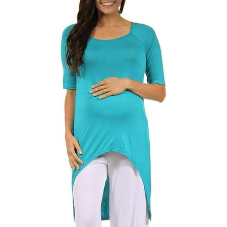 24/7 Comfort Apparel Women's High-Low Maternity Extra Long Tunic Top
