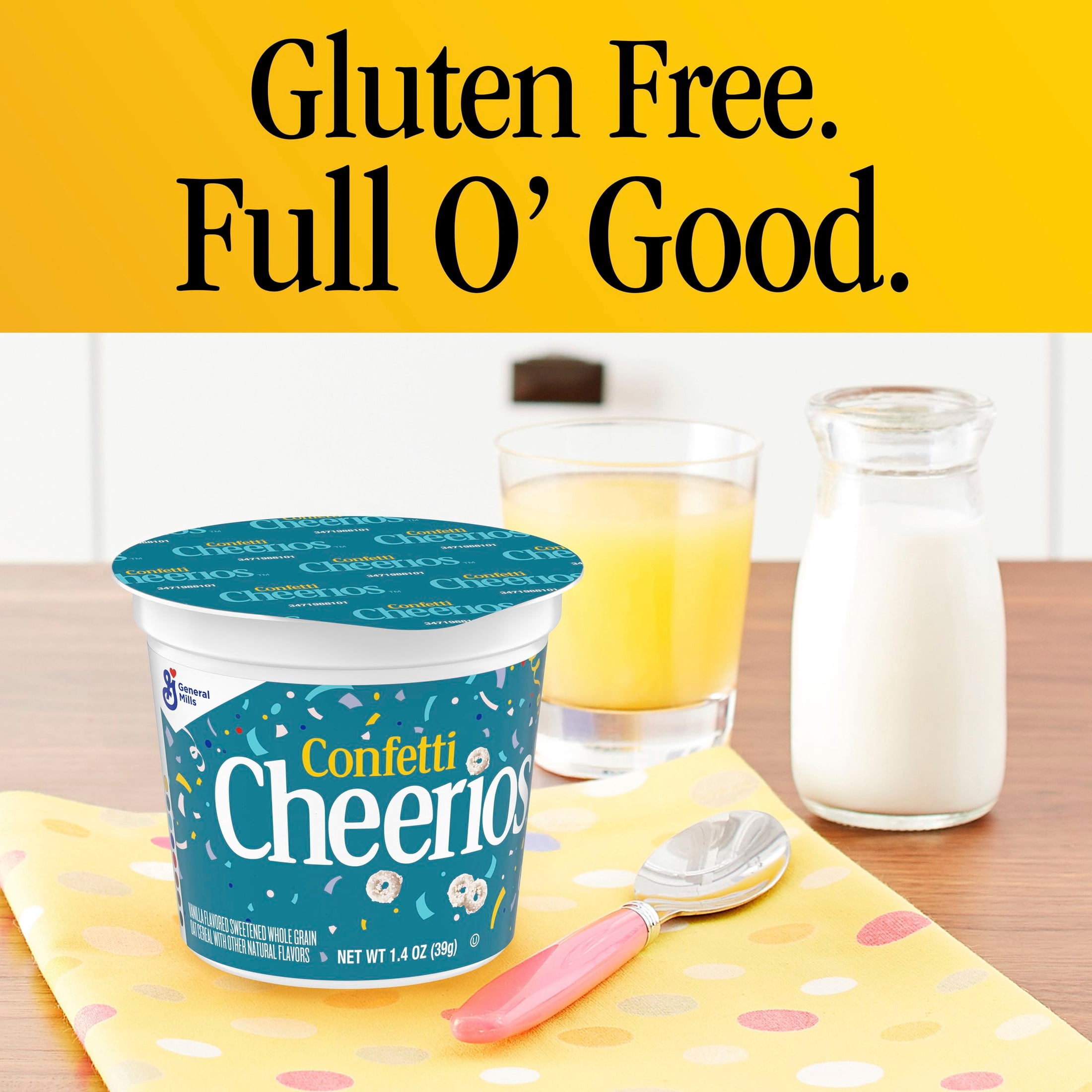 (12 pack) Confetti Cheerios Breakfast Cereal Cup, Gluten Free, Single Serve Cereal, 1.4 oz