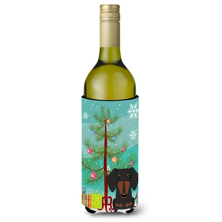 

Carolines Treasures BB4257LITERK Merry Christmas Tree Dachshund Black Tan Wine Bottle Beverge Insulator Hugger Wine