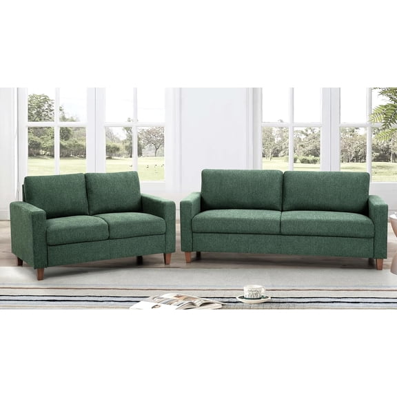 Mid Century Modern Couch for Small Spaces Living Rooms Apartments and Condos Sofa Sets with Reversible Back Pillows Green