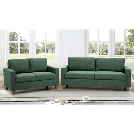 Mid Century Modern Couch for Small Spaces Living Rooms Apartments and Condos Sofa Sets with Reversible Back Pillows Green