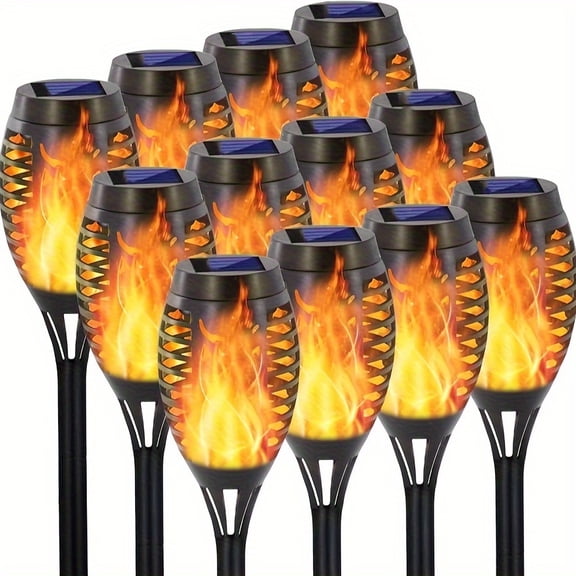 12pcs LED Solar Torch, with Flickering Flame, Outdoor Solar Torch Column Light, Auto On/Off Solar Garden Light DecorationIP54