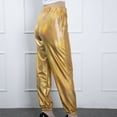 thumbnail image 5 of up to 60% off Gifts Usmixi Womens Leather Pants Night Party Club Fashion Sparkly Street Long Pants Trendy Elastic Waist Loose Straight Trousers with Pocket Gold l, 5 of 7