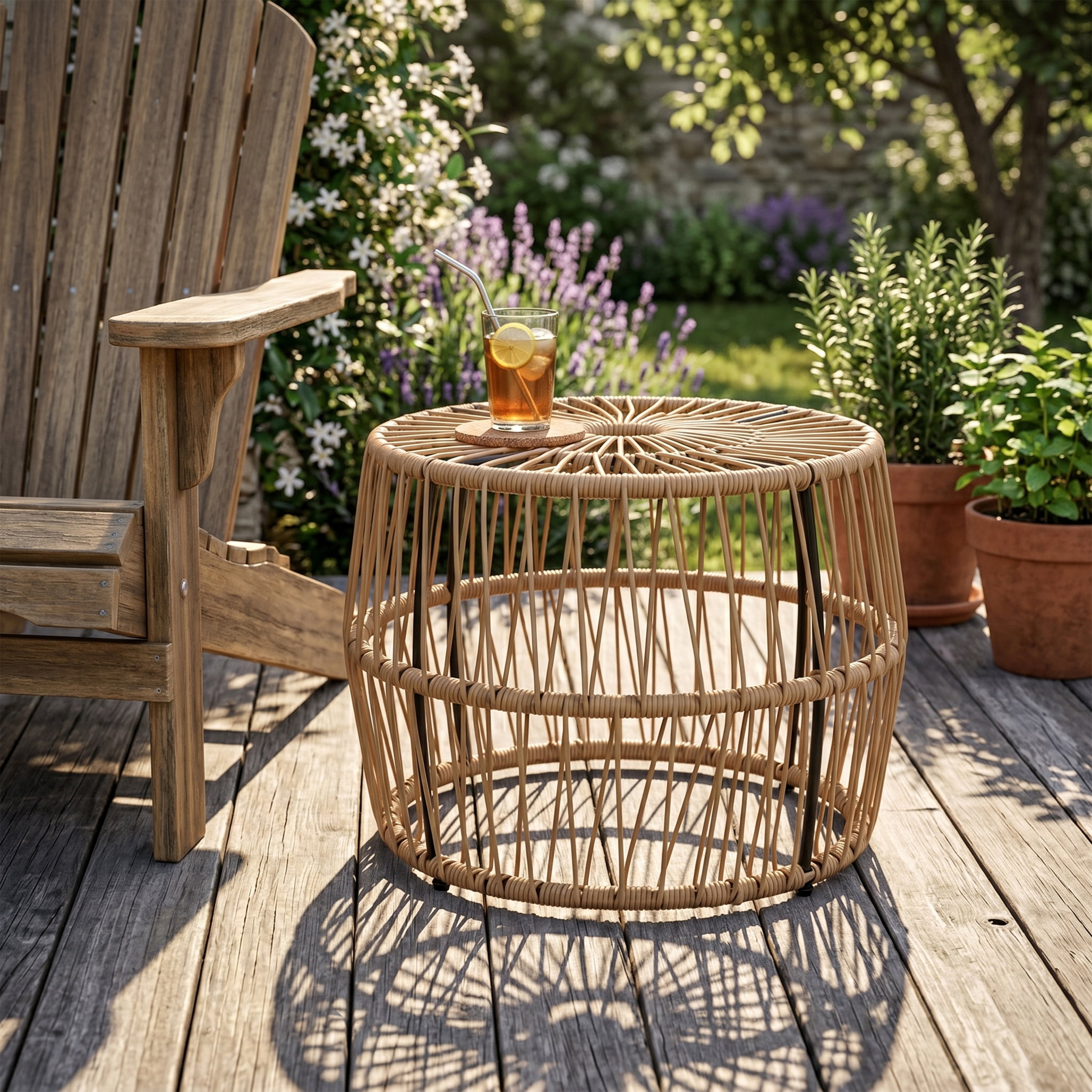 Tisch PE Wicker Rattan Outdoor Round Coffee Table in Natural