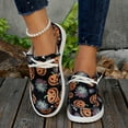 thumbnail image 2 of Halloween Pumpkin Fashion Sneakers for Women Wide Feet Skeleton Lace up Penny Loafers Casual Canvas Walking Flat Shoes, 2 of 7