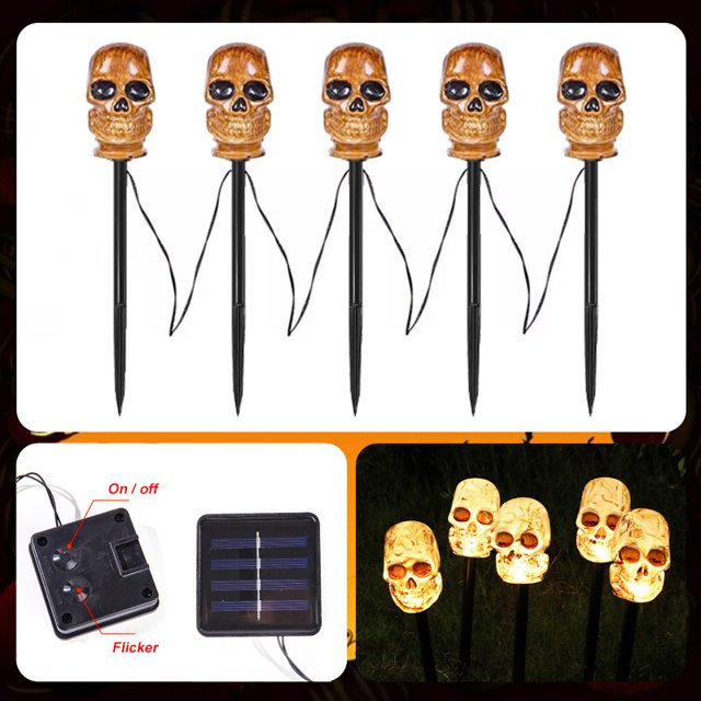 Lámpara de cabeza de esqueleto fantasma de calabaza de Halloween, luz LED 3D de camino de jardín para decoración de patio, jardín y porche con un brillo escalofriante