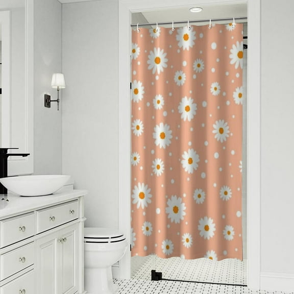 Peach Daisy Flower White Blooms Pattern Shower Curtain 36"x72" ,Bathroom Decorative Shower Curtains Set with 12 Hooks,Modern Waterproof Washable Shower Curtain