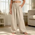 thumbnail image 2 of Ticikt Girls Solid Wide Leg Pants, Drawstring Elastic Waist Casual Loose Fit Long Trousers with Side Pockets for Kids,Beige, 2 of 4