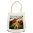 thumbnail image 1 of Nature Tote Bag, Dazzling Big Rain Cloud over Earth Path Road Countryside Field Climate Energy Image, Cloth Linen Reusable Bag for Shopping Books Beach and More, 16.5" X 14", Cream, by Ambesonne, 1 of 2