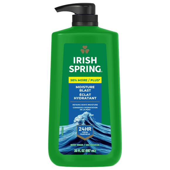 Irish Spring Moisture Blast Moisturizing Body Wash for Men, 887 mL Pump Bottle