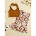 thumbnail image 2 of Coduop Toddler Baby Girls Summer Rib Tie-Up Halter Tank Tops + Floral Long Pants 2Pcs Outfit Set, 2 of 9