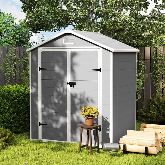 YOUDENOVA Outdoor Resin Storage Shed 6x4.5 FT, Lockable Plastic Garden Shed for Bike, Tools, Garbage Cans & Outdoor Storage Box for Backyard, Patio, Lawn