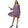 thumbnail image 2 of Moomaya Rayon Flared Dress For Womens Long Sleeve Printed V-Neck Casual Beach Dress For Girls, 2 of 7