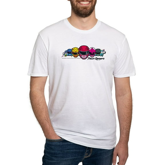 CafePress - Power Rangers Linear Helmets Men's Classic T Shirt - Fitted T-Shirt, Vintage Fit Soft Cotton Tee