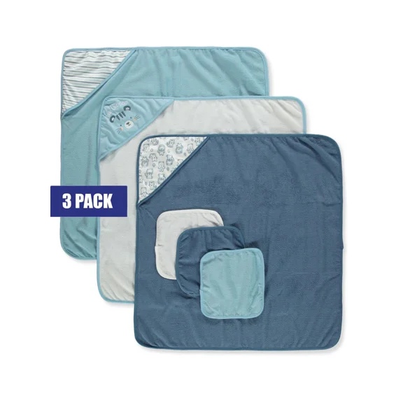 Duck Duck Goose Baby Boys' 6-Piece Towel & Washcloths Set - Aqua/Multi, One Size